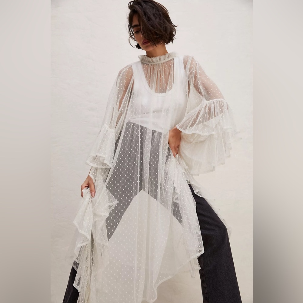 Free People Swiss Dot Ruffle Kaftan Slip Dress